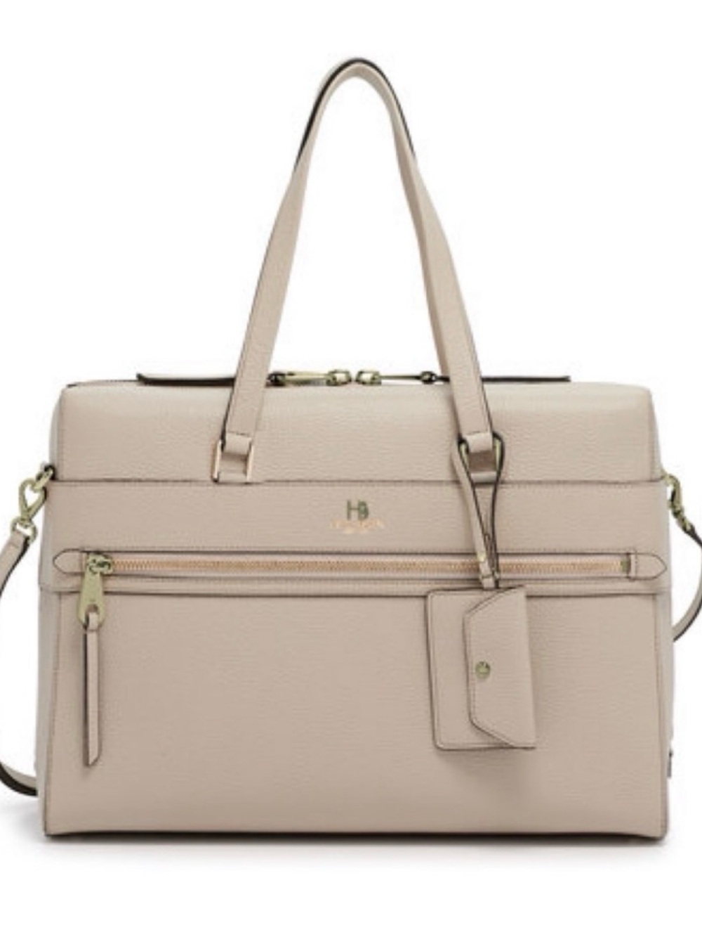 Henri Bendel RARE Pebble Leather Laptop Tote in Beige with Gold Hardware